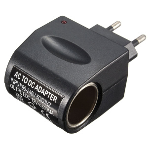 Купить Переходник для з/у (AC/DC) от сети 220B на авто 12V 500mA плоский (цвет черный , в коробке)